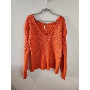 FREE PEOPLE ORANGE Crashing Waves Pullover Chunky Knit Oversize Sweater Size S
